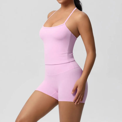 Sculpted Halter-Neck Seamless Short Set